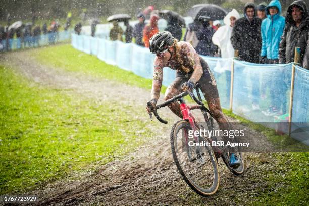 Aniek van Alphen of the Netherlands competes during the Women's Elite 2023 UEC Cyclo Cross European Championships at the Circuit de Coet-Roz on...