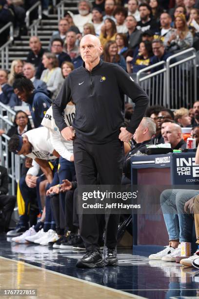 Head Coach of Rick Carlisle of the Indiana Pacers looks on during the game against the San Antonio Spurs on November 6, 2023 at Gainbridge Fieldhouse...