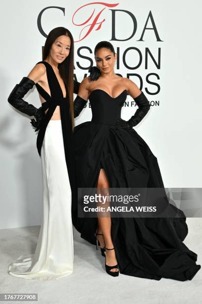 Fashion designer Vera Wang and US actress Vanessa Hudgens attend the CFDA Fashion Awards at the American Museum of Natural History in New York on...