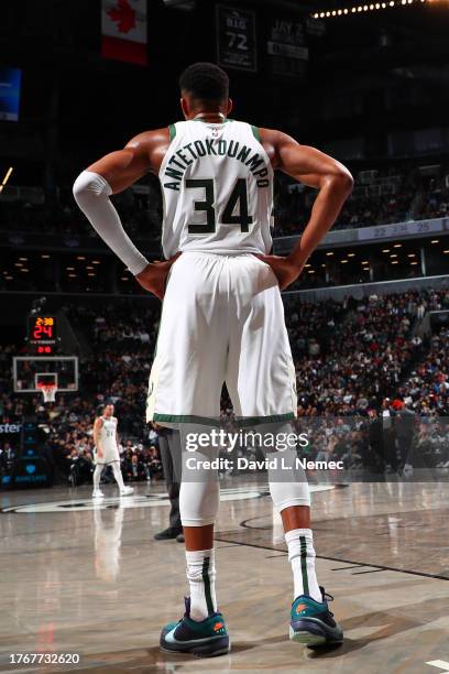 Giannis Antetokounmpo of the Milwaukee Bucks in the game against the Brooklyn Nets on November 6, 2023 at Barclays Centers n Brooklyn, New York. NOTE...