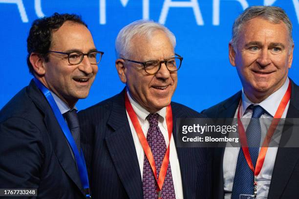 Jonathan Gray, president of Blackstone Group Inc., from left, David Rubenstein, co-founder and co-founder of Carlyle Group, and Ken Griffin, chief...