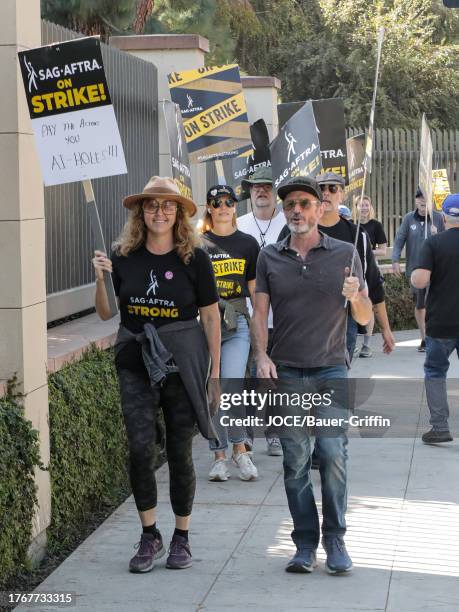 Brooke Smith, Jeri Ryan, Toby Huss and Todd Stashwick are seen at SAG Strike at Warner Brothers Studios on November 06, 2023 in Los Angeles,...