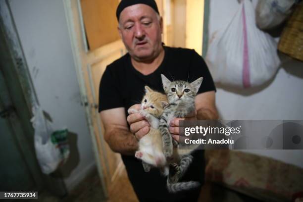 Mustafa Colakoglu, a retired civil engineer takes care of the cats at his house with a garden, located in the middle of business centers at the...