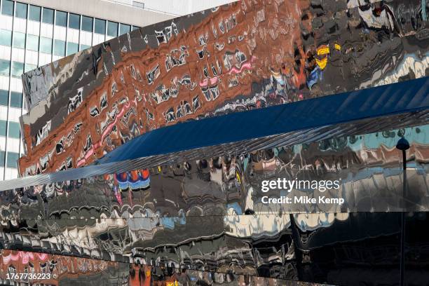 Metal architectural exterior of Grand Central station on 3rd November 2023 in Birmingham, United Kingdom. Grand Central is a shopping centre located...