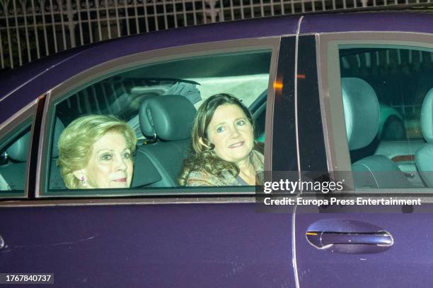 Anne of Denmark and Alexia of Greece arrive at the Palacio del Pardo to attend the celebration of Princess Leonor's 18th birthday on October 31 in...