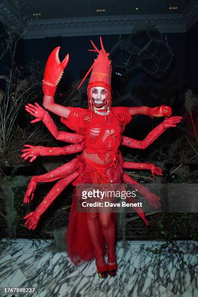 Isamaya Ffrench attends Isamaya Ffrench and The Arts Club's "Creatures Of The Night" Halloween party on October 31, 2023 in London, England.