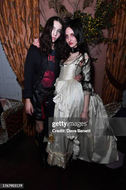 Lux Gillespie and Tish Weinstock attend Isamaya Ffrench and The Arts Club's "Creatures Of The Night" Halloween party on October 31, 2023 in London,...