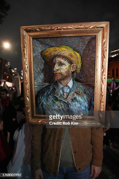 Parade goer wearing a Vincent Van Gogh costume attends the 2023 New York City Halloween Parade on October 31, 2023 in New York City.
