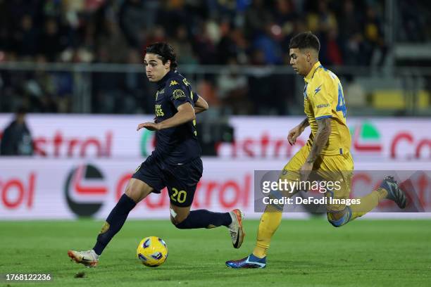 Matteo Cancellieri of Empoli FC controls the ball during the Serie A TIM match between Frosinone Calcio and Empoli FC at Stadio Benito Stirpe on...