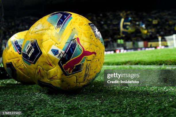 Puma Serie A official balls with FIFA and Serie A logo label are seen during the Serie A football match between Frosinone Calcio and Empoli FC....