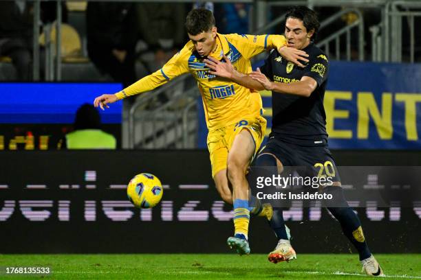 Matias Soule of Frosinone and Matteo Cancellieri of Empoli FC compete for the ball during the Serie A football match between Frosinone Calcio and...