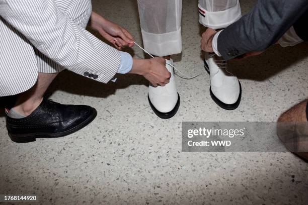 Ephraim Sykes during a Tonys 2019 fitting at Thom Browne.