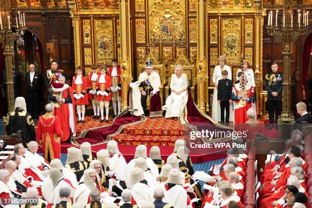 King Charles III and Queen Camilla attend the State Opening of Parliament at the Houses of Parliament on November 7, 2023 in London, England. The...