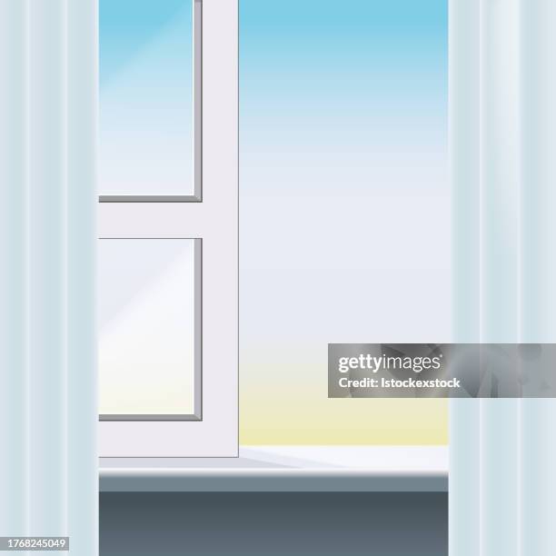 3d background with window and curtain in empty room. - interior design studio stock illustrations
