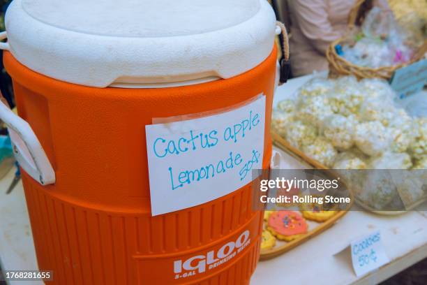 Home made cactus apple lemonade and cookies at FLDS bake sale in Hildale, Utah.