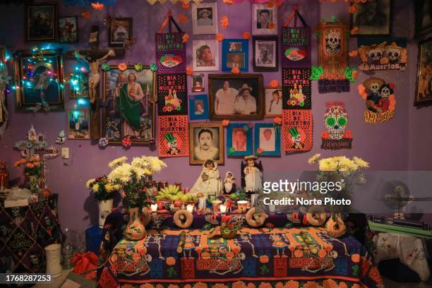 Altar of the dead in the town of San Andrés Mixquic, as part of the the 'Day Of The Dead' in Mexico on October 31, 2023 in Mexico City, Mexico. The...