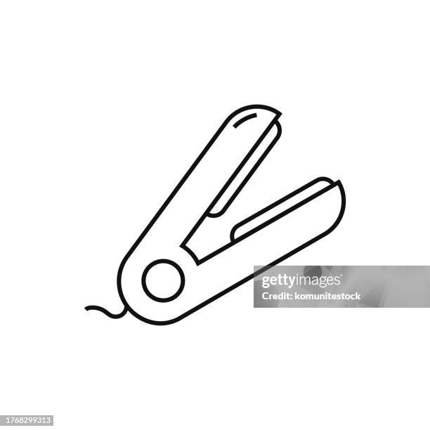 stockillustraties, clipart, cartoons en iconen met iron hair line icon vector illustration. icon design for logo, mobile app, website, ui, ux, sign, symbol. - haar straighten
