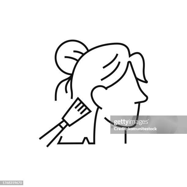 illustrations, cliparts, dessins animés et icônes de illustration vectorielle d’icône de ligne de coloration de cheveux. conception d’icônes pour le logo, l’application mobile, le site web, l’interface utilisateur, l’expérience utilisateur, le signe, le symbole. - colorant capillaire