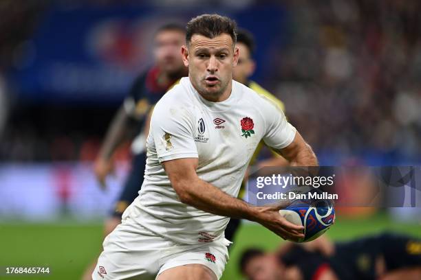 Danny Care of England looks for space during the Rugby World Cup France 2023 Bronze Final match between Argentina and England at Stade de France on...