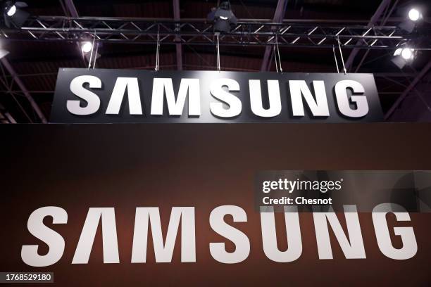 Samsung logo is on display during the 'Paris Games Week' on November 01, 2023 in Paris, France. 'Paris Games Week' is an international trade fair for...