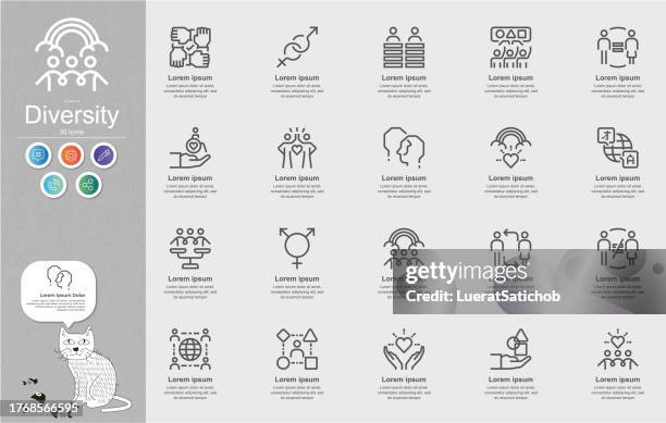 diversität und gleichheit liniensymbol inhalts-infografik - respekt stock-grafiken, -clipart, -cartoons und -symbole