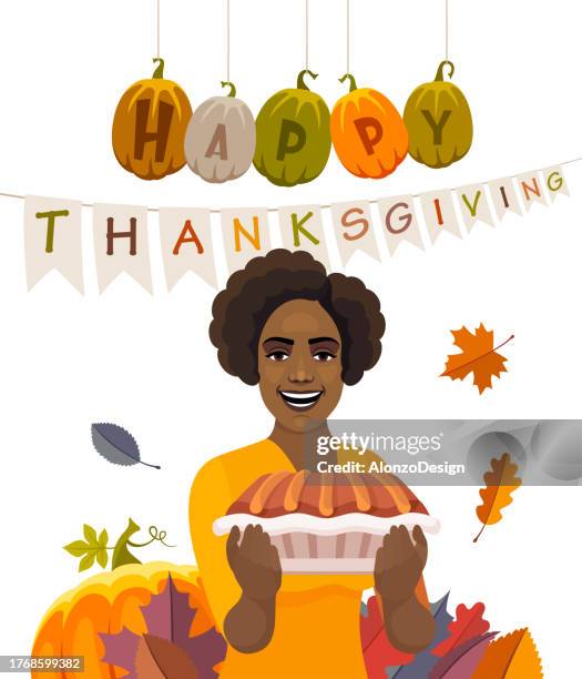 thanksgiving invitation template. - african american full body isolated stock illustrations