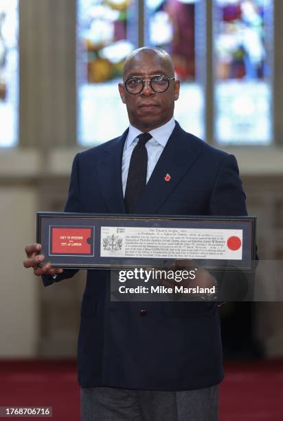 Ian Wright Receives the Freedom of The City of London at The Old Library at the Guildhall on November 01, 2023 in London, England.