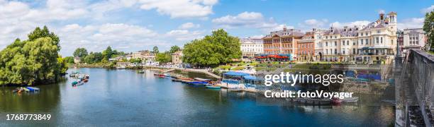 london richmond upon thames picturesque riverside town busy waterfront panorama - richmond upon thames stock pictures, royalty-free photos & images