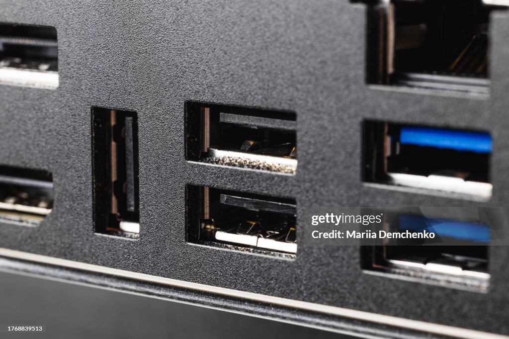Back Panel With Ports On Motherboard On Desktop Pc Computer Usb Cable ...