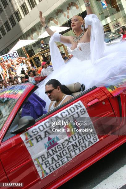 June 27: Argentinian Transgenders during the Gay Pride Parade on June 27th, 2004 in New York City.