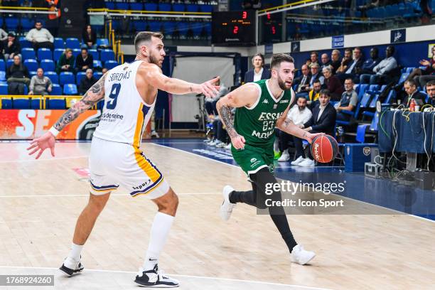 Ivan FEVRIER of Le Portel and Paulius SOROKAS of Boulogne Levallois during the French Betclic Elite Basketball match between Boulogne-Levallois...