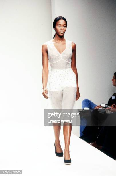 Model Naomi Campbell walks in the Prada Spring 1995 Ready to Wear Runway Show on October 6 in Milan, Italy.