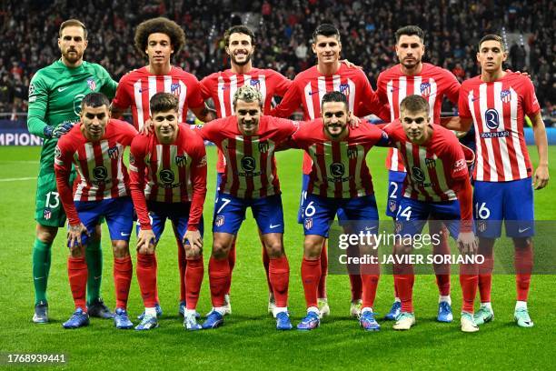 Obla, wit, Atletico Madrid's Spanish defender Mario Hermoso, Atletico Madrid's Spanish forward Alvaro Morata, Atletico Madrid's Uruguayan defender...