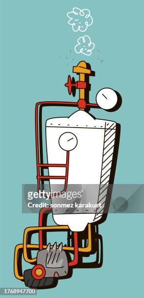 ilustraciones, imágenes clip art, dibujos animados e iconos de stock de una linda caldera combinada de dibujos animados - materiales de calefacción