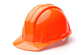 A close-up of a orange hard hat