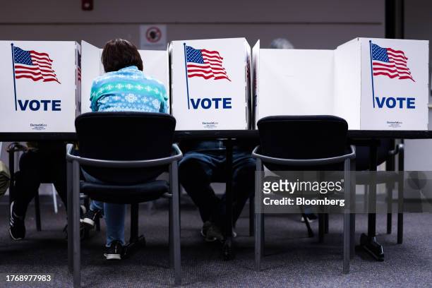 Voter casts a ballot at a polling location in Fairfax, Virginia, US, on Tuesday, Nov. 7, 2023. All 140 state legislative seats are at stake in...