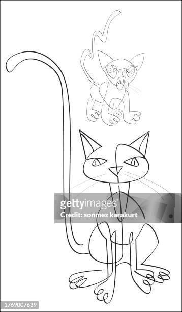 contoured cat drawing and cat drawings for design - pet clothing stock illustrations