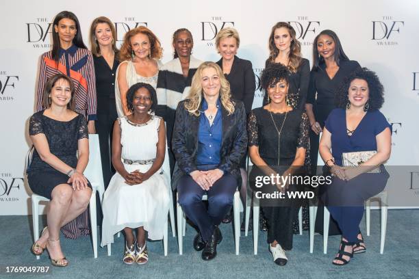 Liya Kebede, Norah O'Donnell, Diane von Furstenberg, Chirlane McCray, Tina Brown, Allison Williams and Isha Sesay; Bottom: Maria Pacheco, Agnes...