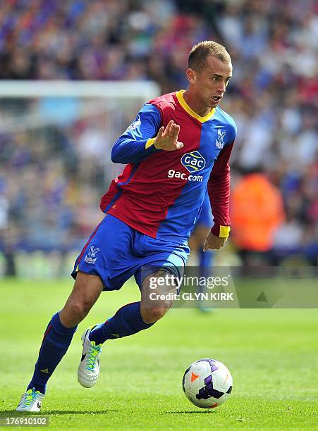 Crystal Palace's English striker Aaron Wilbraham runs with the ball during their English Premier League football match against Tottenham Hotspur at...