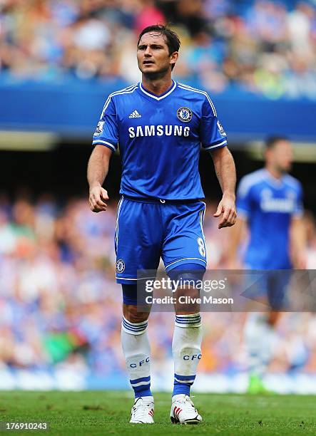 Frank Lampard of Chelsea looks on during the Barclays Premier League match between Chelsea and Hull City at Stamford Bridge on August 18, 2013 in...