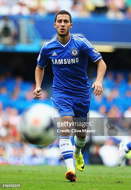 Eden Hazard of Chelsea in action during the Barclays Premier League match between Chelsea and Hull City at Stamford Bridge on August 18, 2013 in...