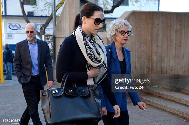 Aimee Pistorius, Oscar's sister, arrives at the Pretoria Magistrates court on August 19 in Pretoria, South Africa. Oscar Pistorius is accused of the...