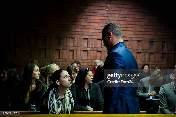 Carl and Aimme Pistorius in the Pretoria Magistrates court on August 19 in Pretoria, South Africa. Pistorius is accused of the murder of Reeva...