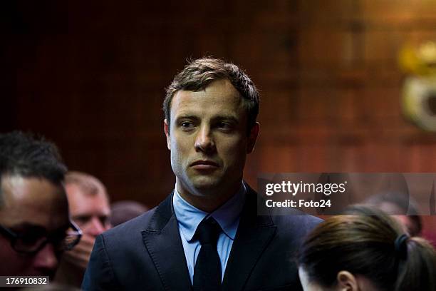 Oscar Pistorius appears in the Pretoria Magistrates court on August 19 in Pretoria, South Africa. Pistorius is accused of the murder of Reeva...