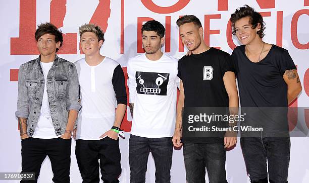 Louis Tamlinson, Zayn Malik, Niall Horan, Liam Payne and Harry Styles of One Direction attend a photocall to launch their new film 'one Direction:...