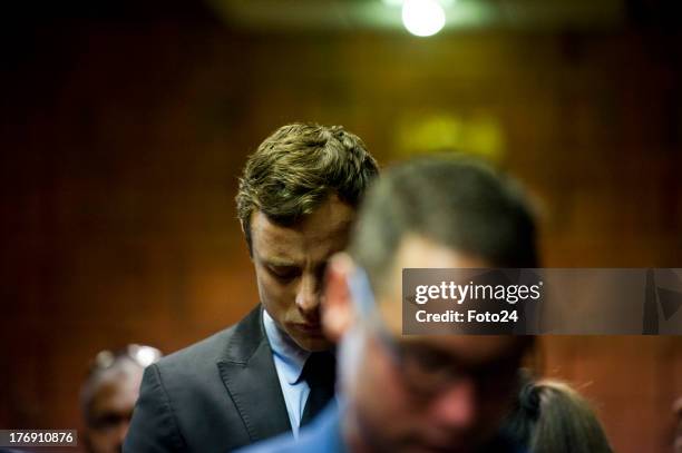 Oscar Pistorius appears in the Pretoria Magistrates court on August 19 in Pretoria, South Africa. Pistorius is accused of the murder of Reeva...