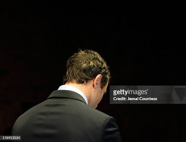 South African athlete Oscar Pistorius appears in Pretoria Magistrates Court for an indictment hearing on August 19, 2013 in Pretoria, South Africa....