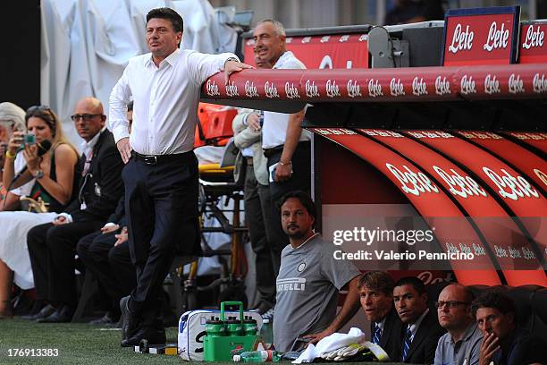 Internazionale Milano head coach Walter Mazzarri watches the action during the TIM cup match between FC Internazionale Milano and AS Cittadella at...