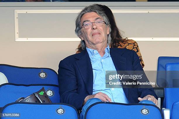 Internazionale Milano president Massimo Moratti sits on the stand prior to the TIM cup match between FC Internazionale Milano and AS Cittadella at...