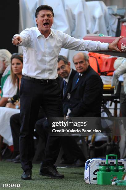 Internazionale Milano head coach Walter Mazzarri issues instructions during the TIM cup match between FC Internazionale Milano and AS Cittadella at...